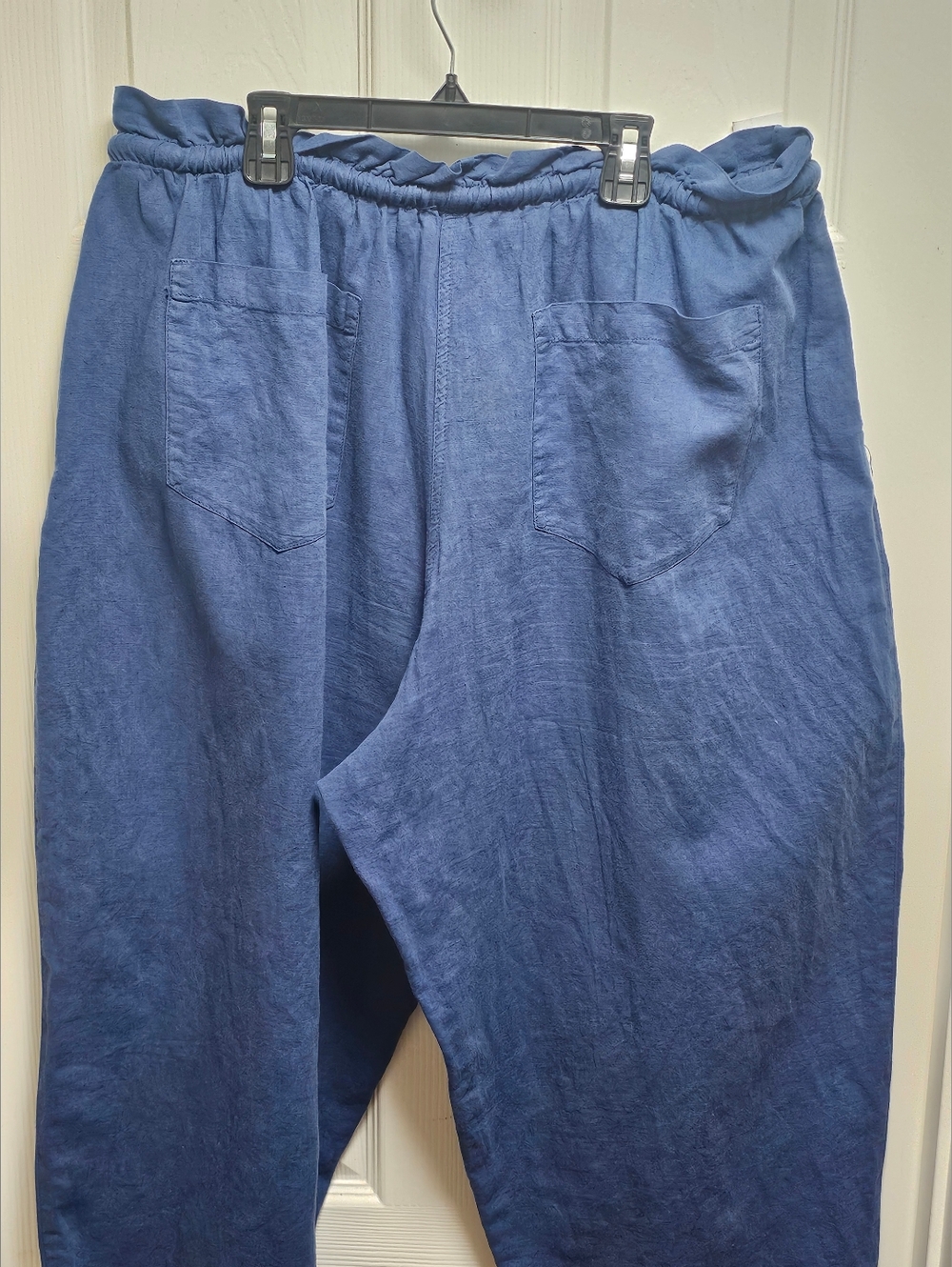 ZARA Navy Capri Pants Linen Cotton Blend Size L Oversized Drawstring Waist NWT - Picture 8 of 13